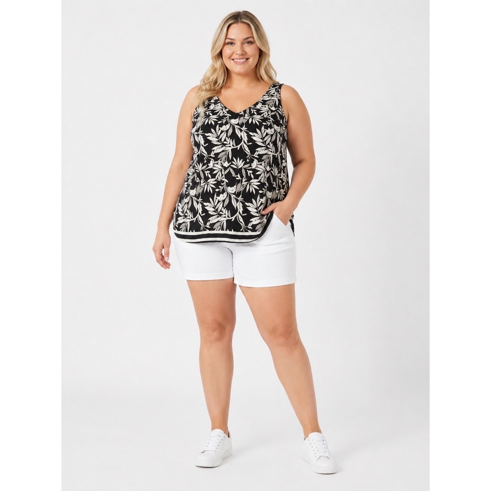 Lane Bryant Women Black White Leaf Print V-Neck Tank Top Plus Size 28 Lined NEW